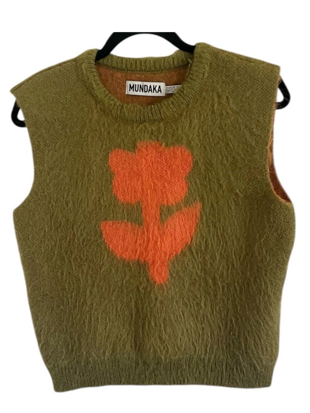Mundaka Studio Green Orange Mohair Blend One Flower Vest Small